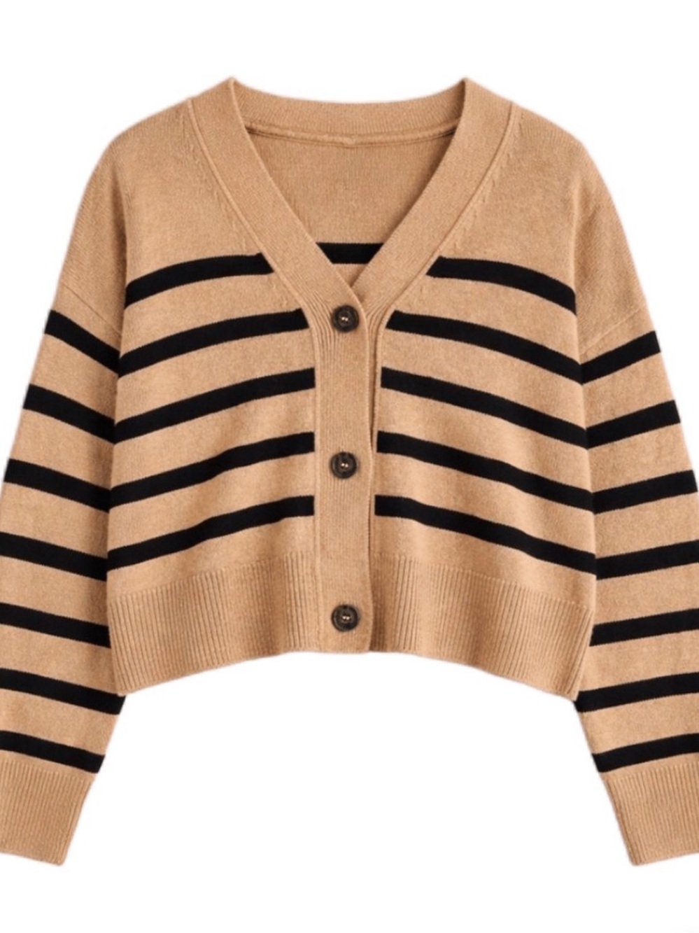 Rails Tan and Black Striped Cropped Button Cardigan, Sz L